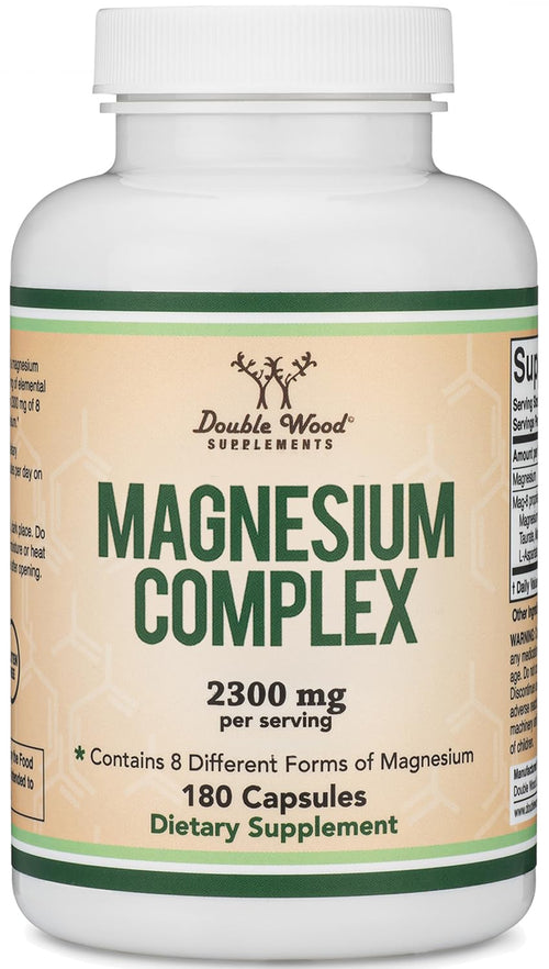 Magnesium Complex Supplement 180 Capsules (436mg Elemental Magnesium Provided by 2300mg of Eight Different Forms of Magnesium) MAG-8 Provides 100% Daily Recommended Value of Magnesium by Double Wood